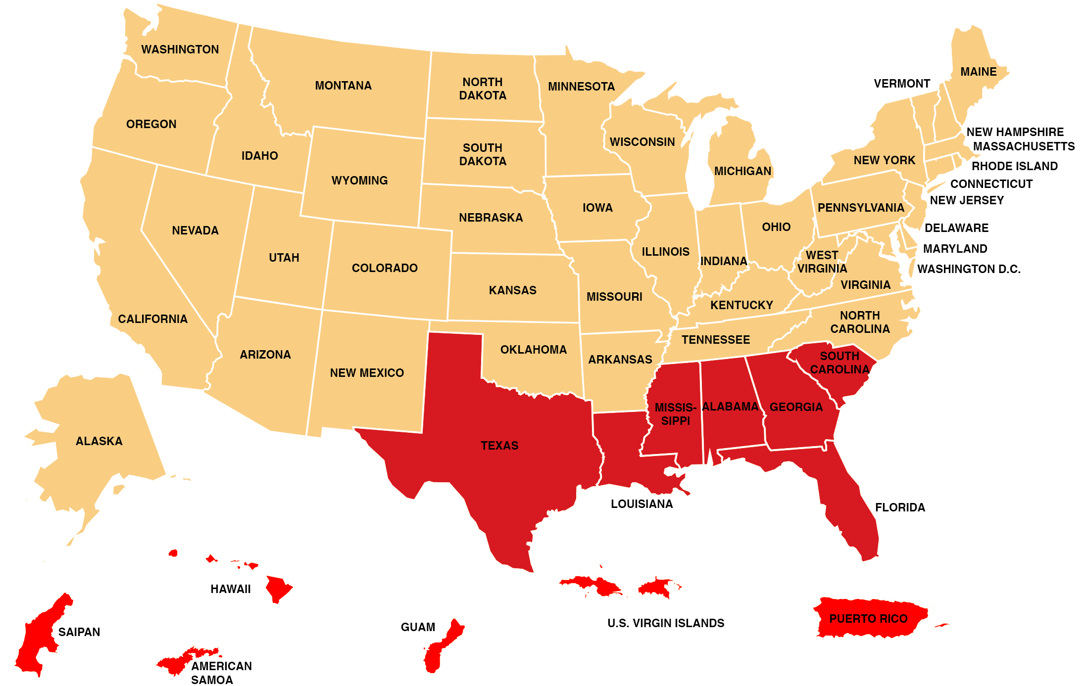 Map of safety recall areas